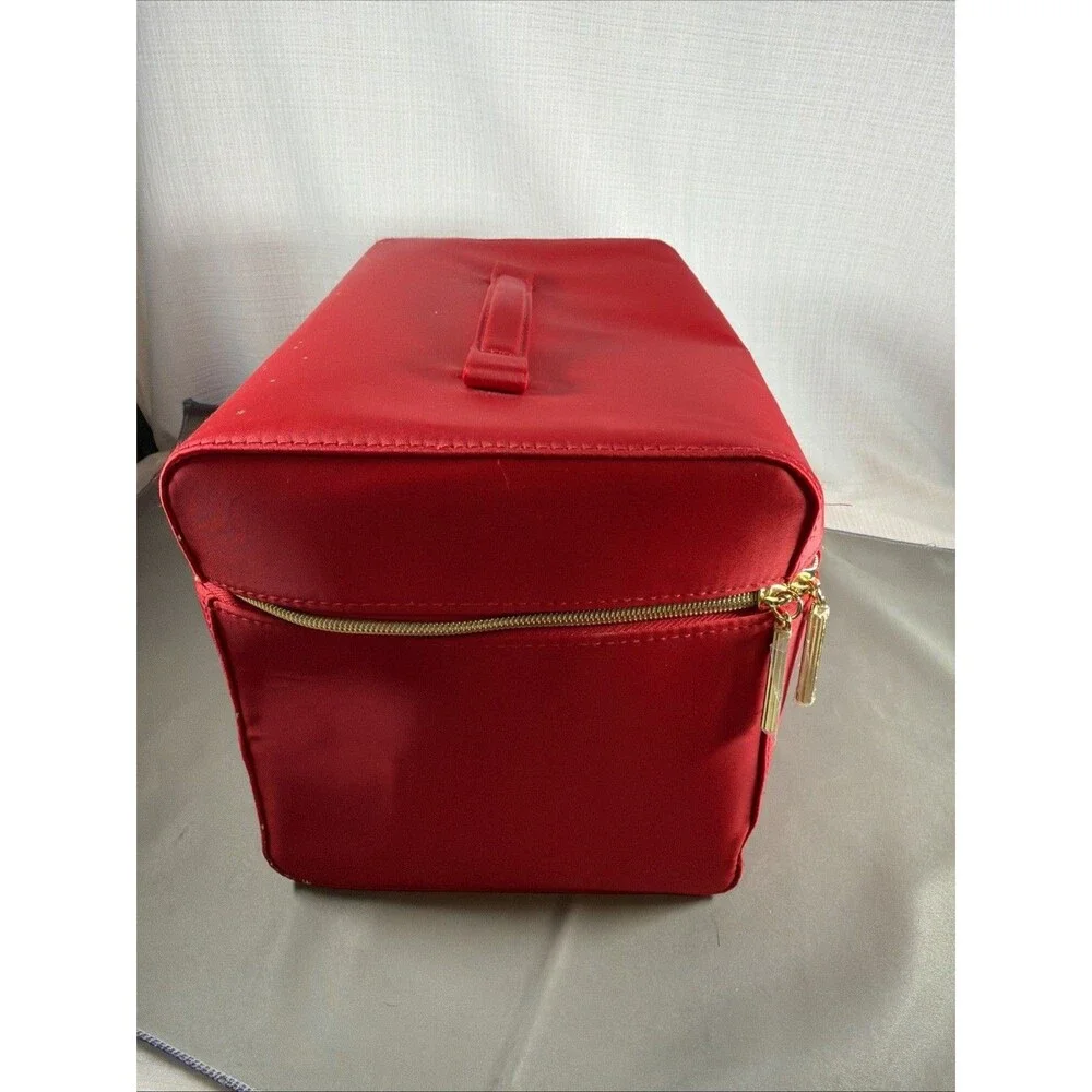 Estee Lauder 2022 Holiday Train Case Red Makeup Bag Cosmetic Travel Handle Zip